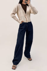 Old Lace Plunge V-Neck Ribbed Knit Cardigan