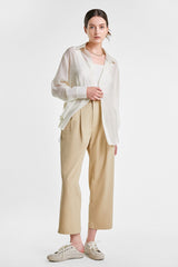 White Tie Side Button-Up Oversized Shirt