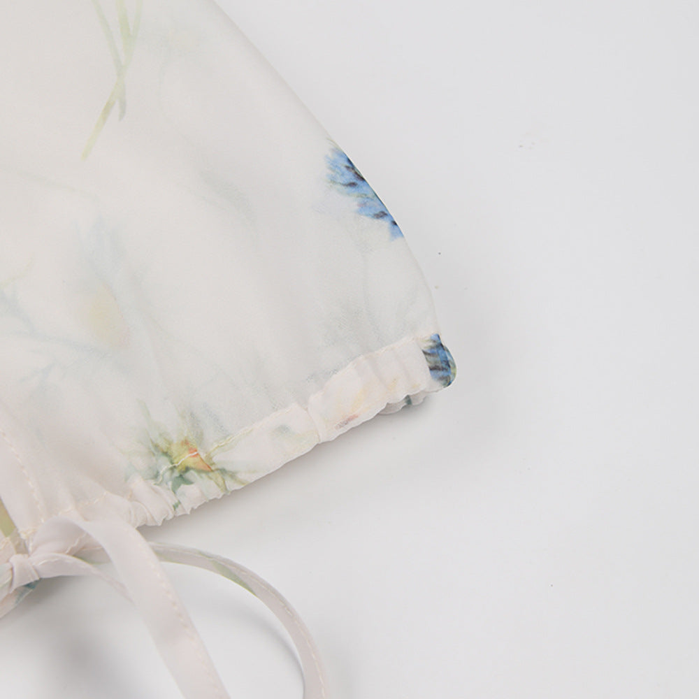 French Print Long-Sleeved Dress