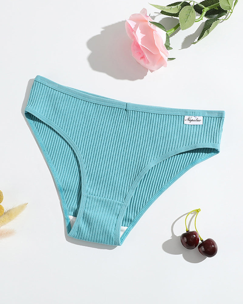 Women's Solid Color Vertical Striped Knit Stretch Seamless Thong