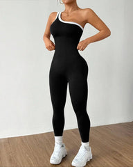 Women's One-Shoulder Knitted Sleeveless Slimming and Buttock-Lifting Sports Yoga Jumpsuit