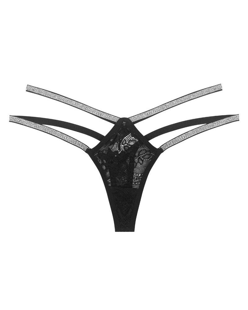Lace Openwork Shiny Belt Low-rise Thong