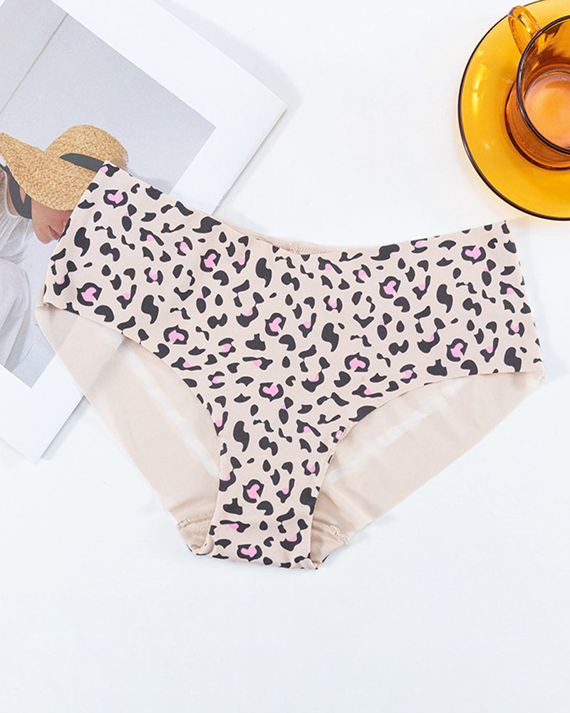 Animal Print Ice Silk Seamless See-through Mesh Panties