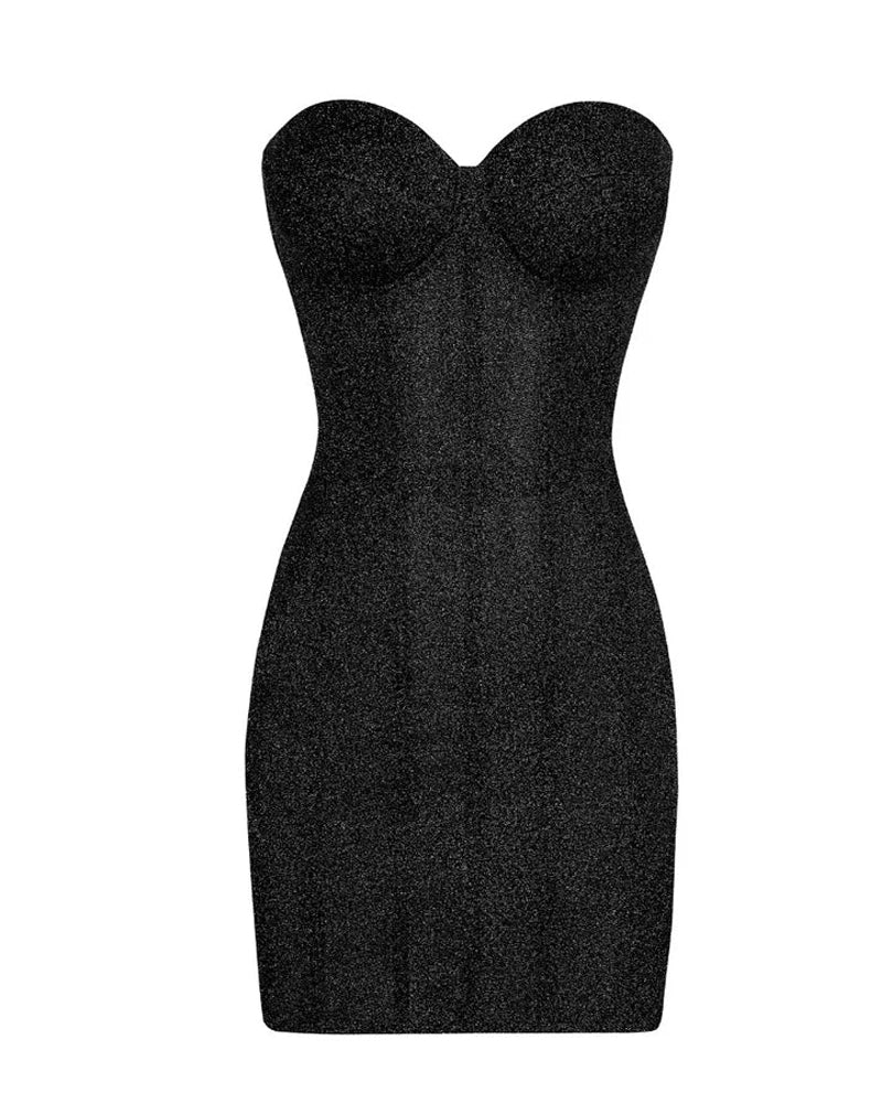 Christmas Shimmering Strapless Drawstring Dress