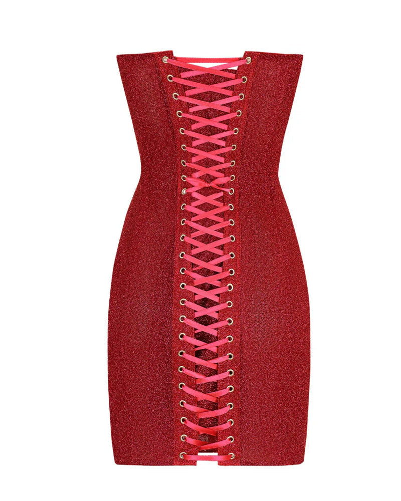 Christmas Shimmering Strapless Drawstring Dress