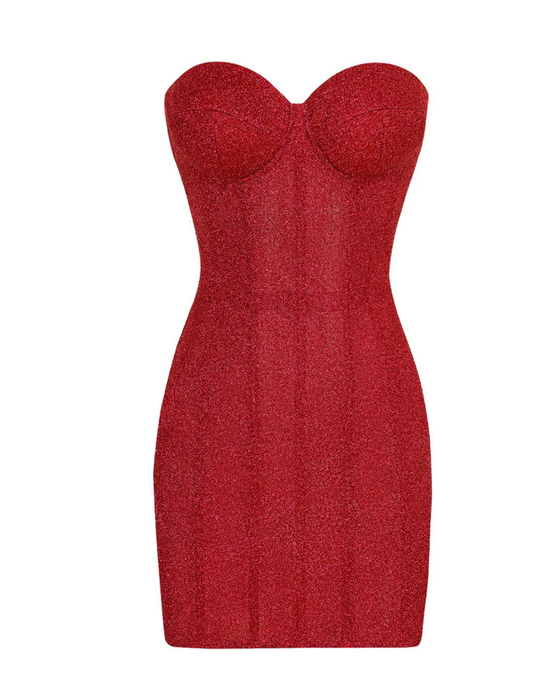 Christmas Shimmering Strapless Drawstring Dress