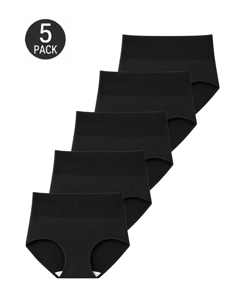 Five-Pack Pure Cotton High Waist Tummy Control Ribbed Briefs