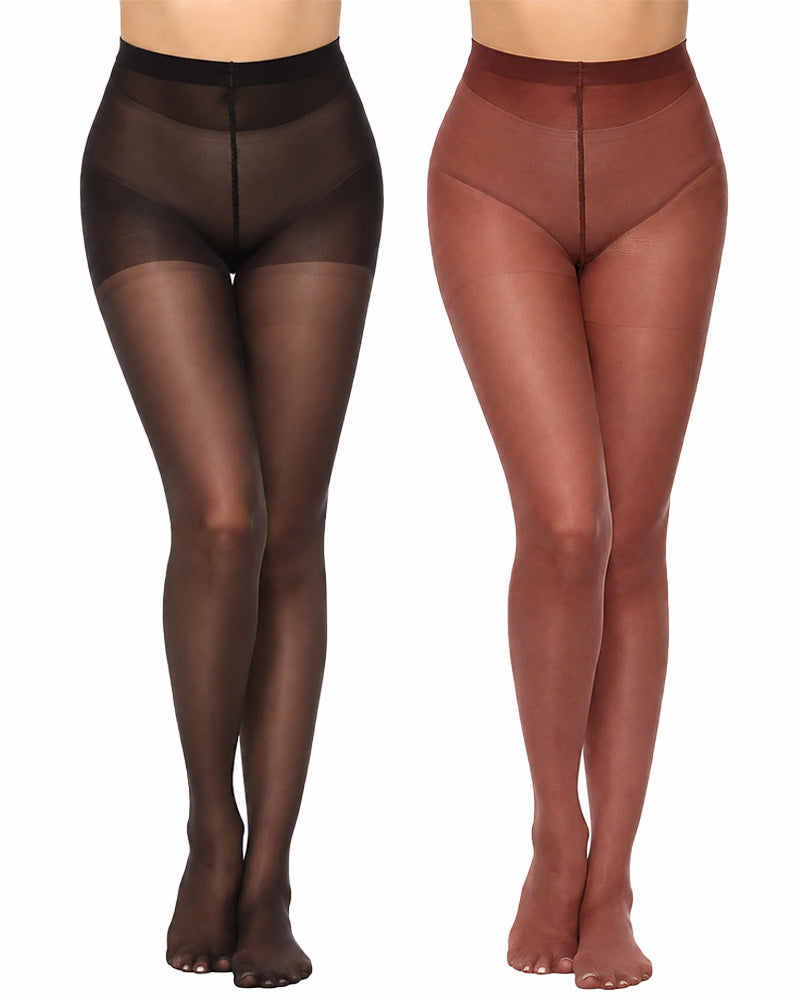 2-Pack 20D High-Waisted Sheer Silky Nylon Pantyhose
