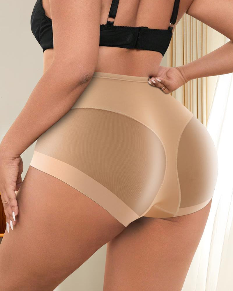 Stretchy Mesh Patchwork Tummy Control Butt Lifting Panties