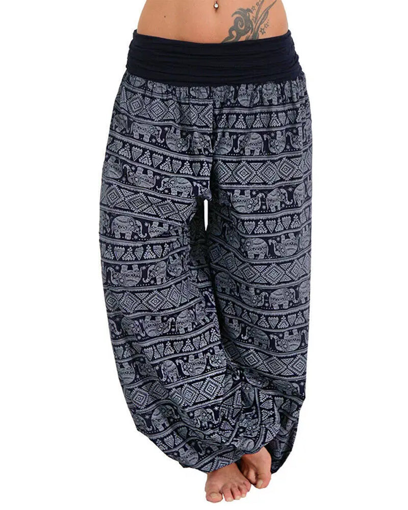 Casual Loose Retro Print Wide-leg Pants