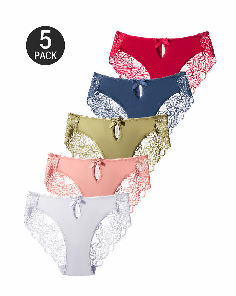 5-Pack Seamless Lace Openwork Cotton Crotch Panties