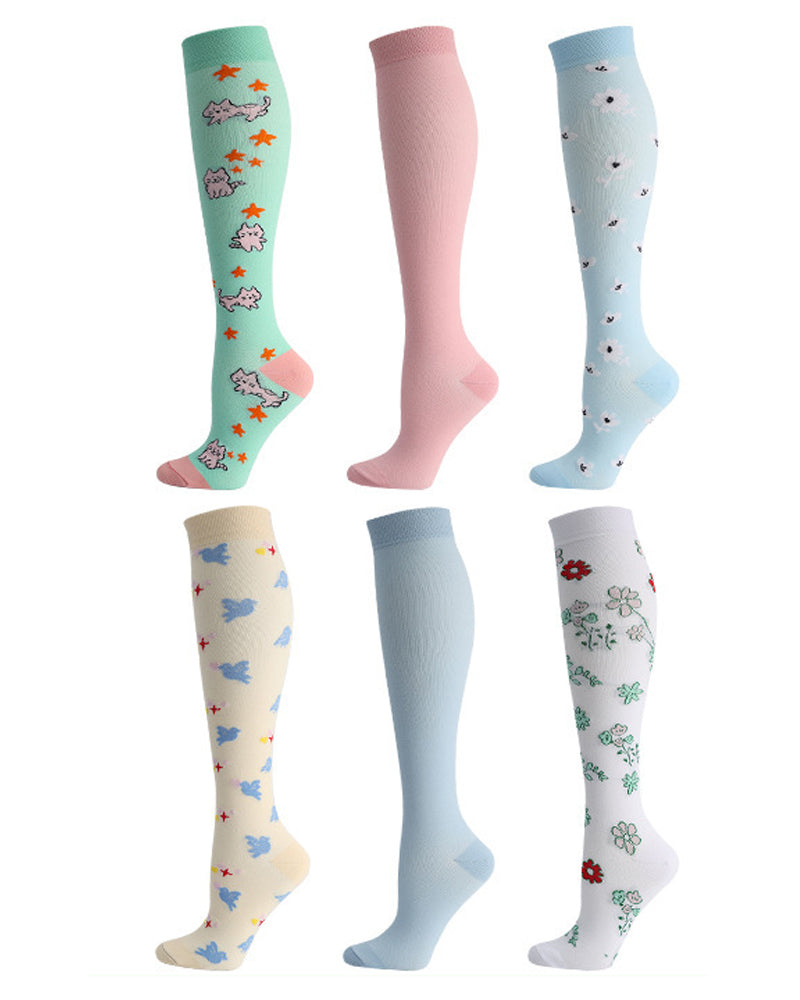 6 Pairs Of High-Elastic Breathable Calf Compression Socks For Sports and Fitness