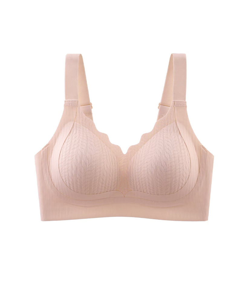 Casual Seamless Wavy Edge Wide Shoulder Straps Underwire Push-up Breathable Bra