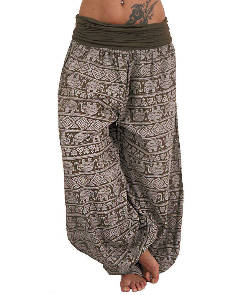 Casual Loose Retro Print Wide-leg Pants