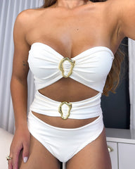 hollow metal buckle decoration beach vacation one-piece swimsuit