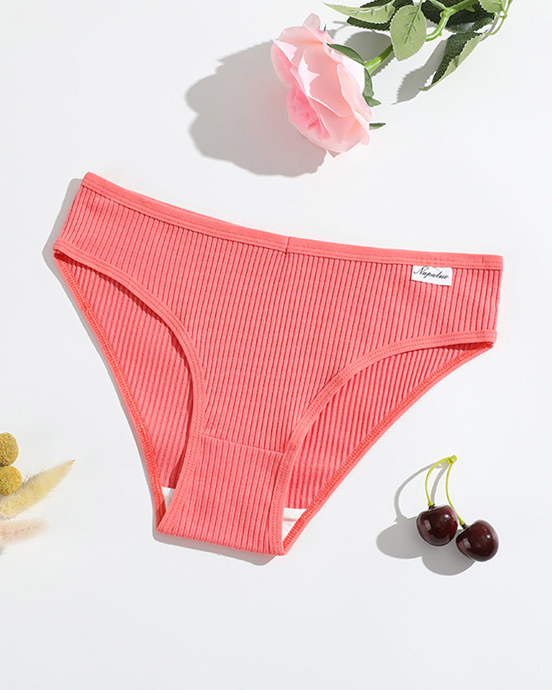 Women's Solid Color Vertical Striped Knit Stretch Seamless Thong