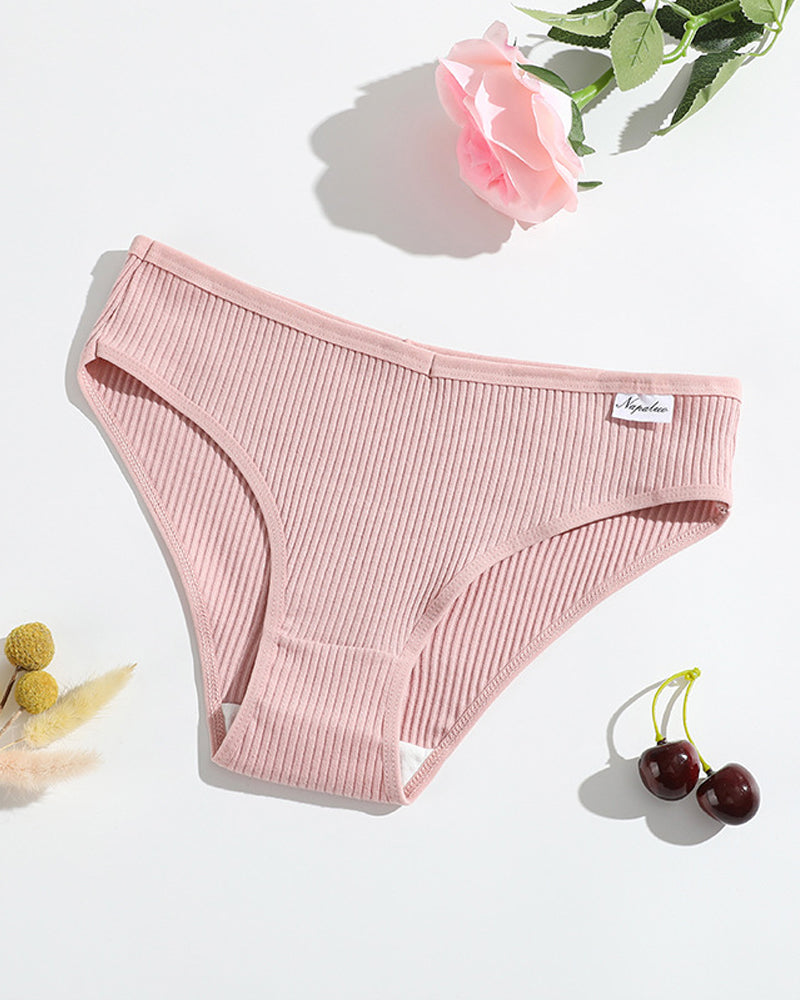 Women's Solid Color Vertical Striped Knit Stretch Seamless Thong