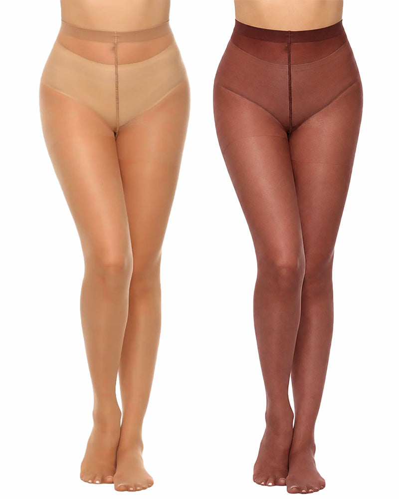 2-Pack 20D High-Waisted Sheer Silky Nylon Pantyhose