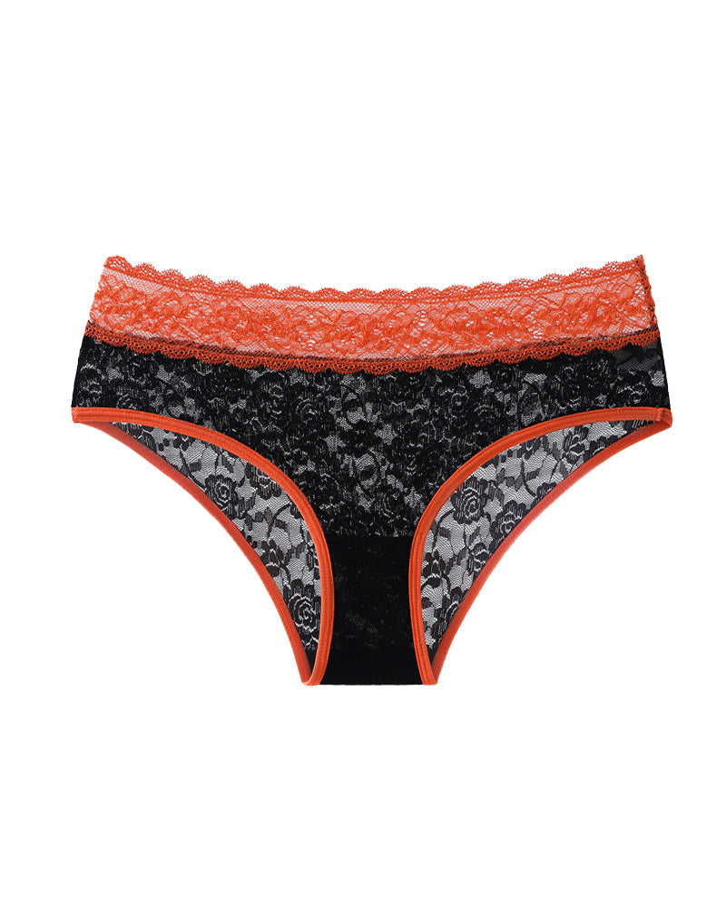 Women's Mid-waist Floral Lace Colorblock Breathable Panties