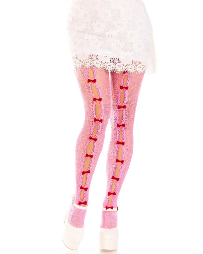 see-through mini bow-decorated openwork pantyhose