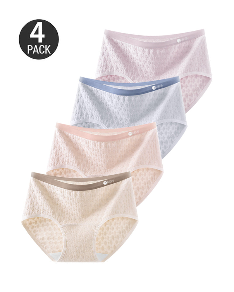 4-Pack Mid-waist Cotton Antibacterial Seamless Jacquard Breathable Briefs