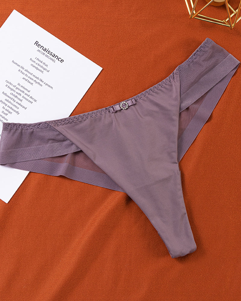 Ice Silk Nude Seamless See-Through Mesh Thong