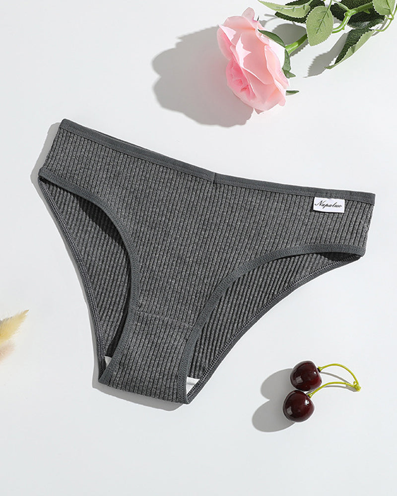 Women's Solid Color Vertical Striped Knit Stretch Seamless Thong