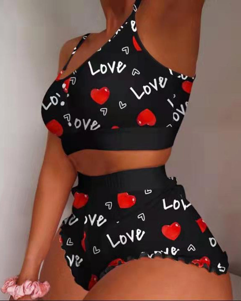 Casual Printed Comfortable Breathable Tank Top and Shorts Loungewear Set