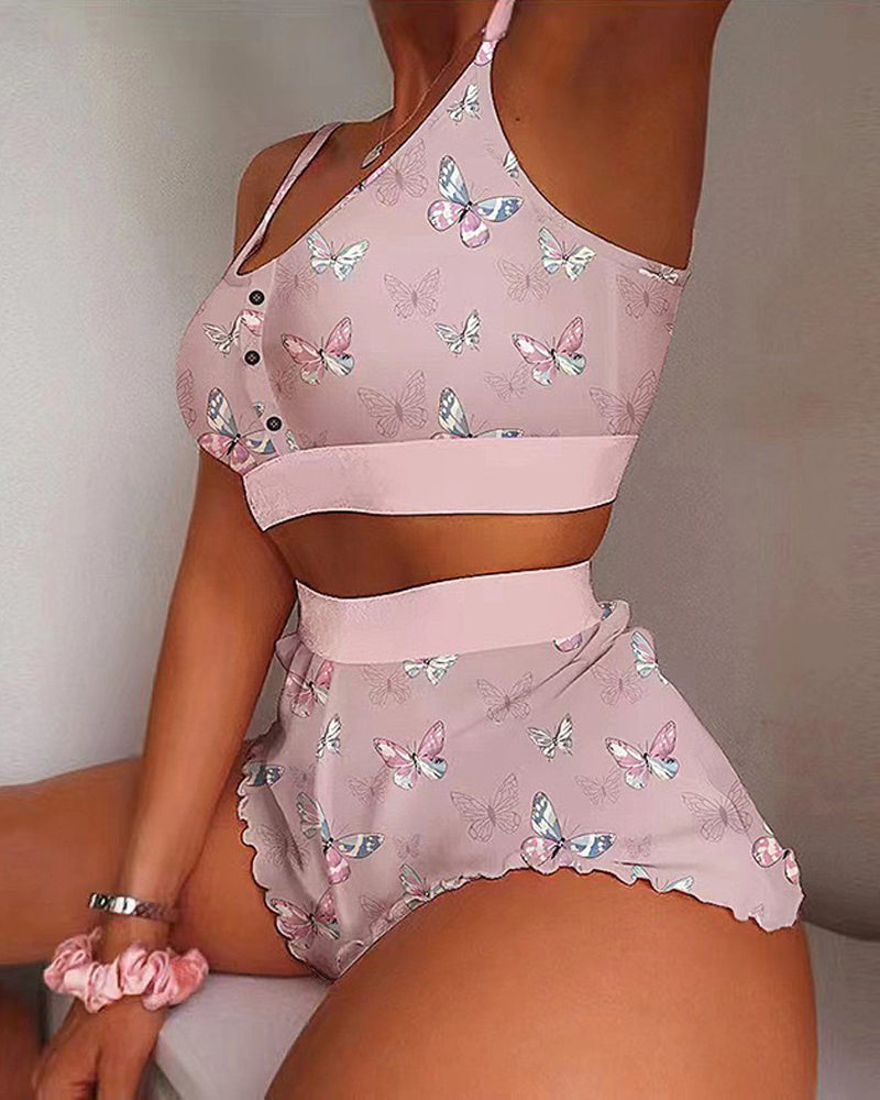 Casual Printed Comfortable Breathable Tank Top and Shorts Loungewear Set
