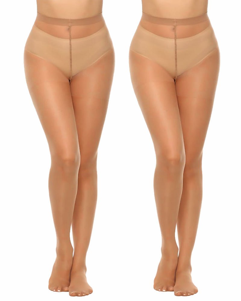 2-Pack 20D High-Waisted Sheer Silky Nylon Pantyhose