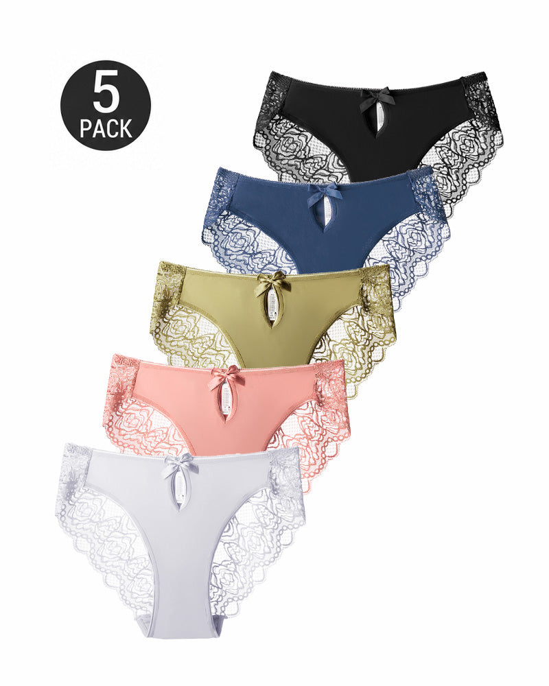 5-Pack Seamless Lace Openwork Cotton Crotch Panties