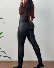 Women's Elastic High Waist Slim Fit Leather Tight Sports Yoga Pants