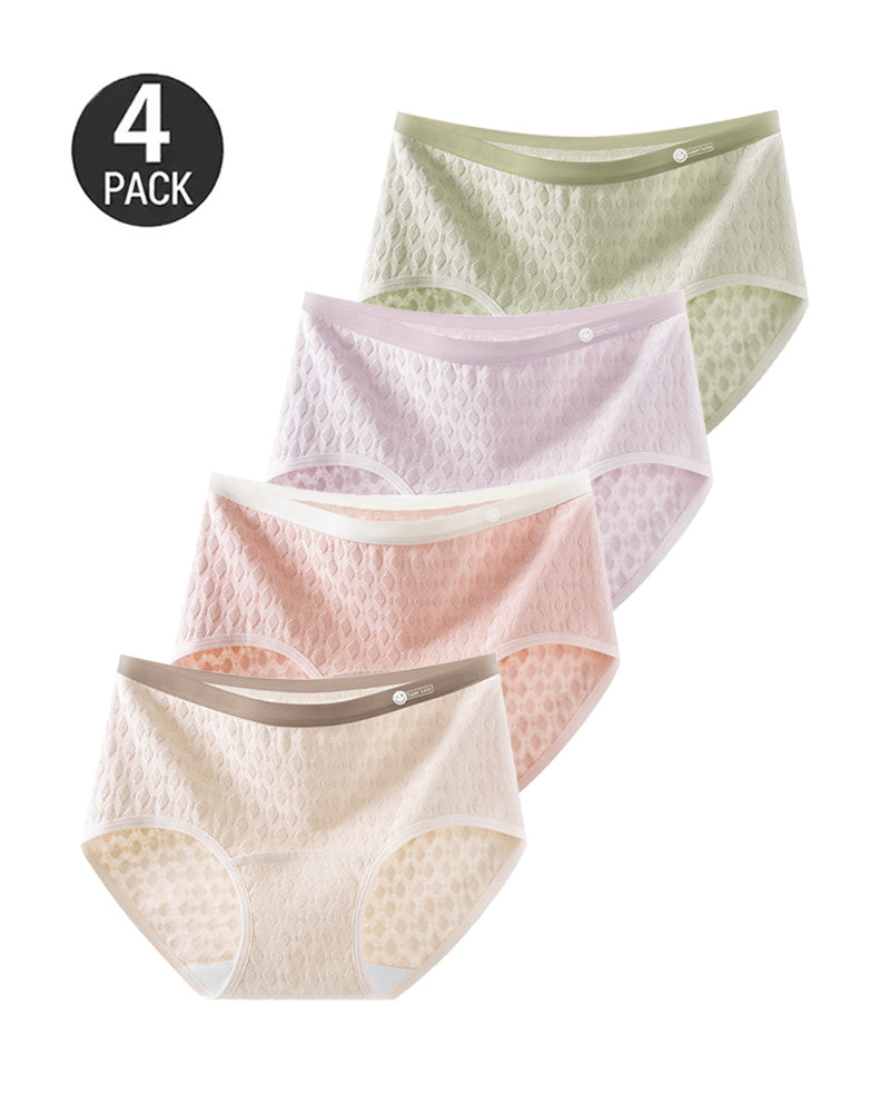 4-Pack Mid-waist Cotton Antibacterial Seamless Jacquard Breathable Briefs