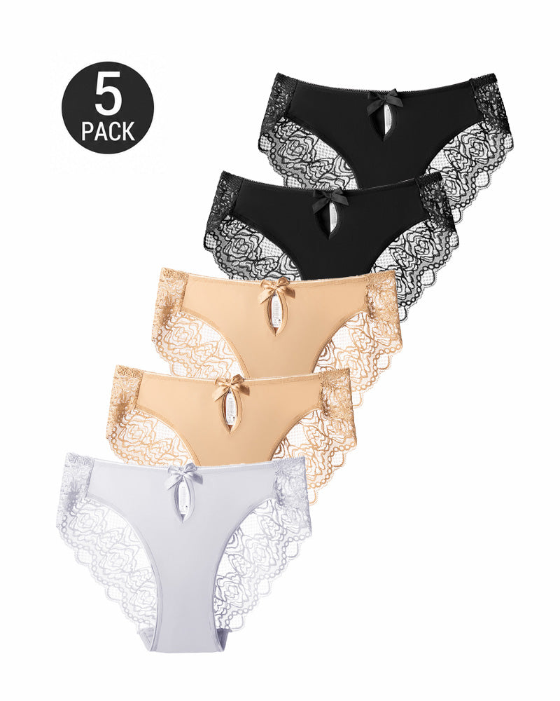 5-Pack Seamless Lace Openwork Cotton Crotch Panties
