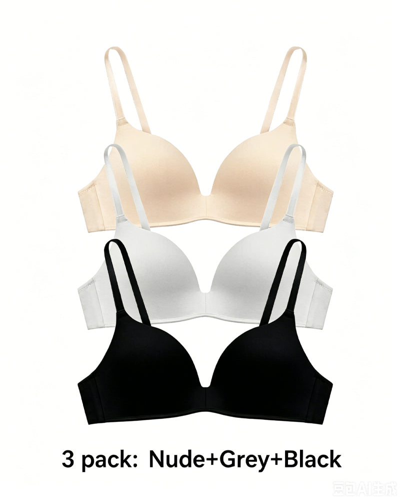 3-Pack Comfortable Wire-Free V-Neck T-Shirt Bra