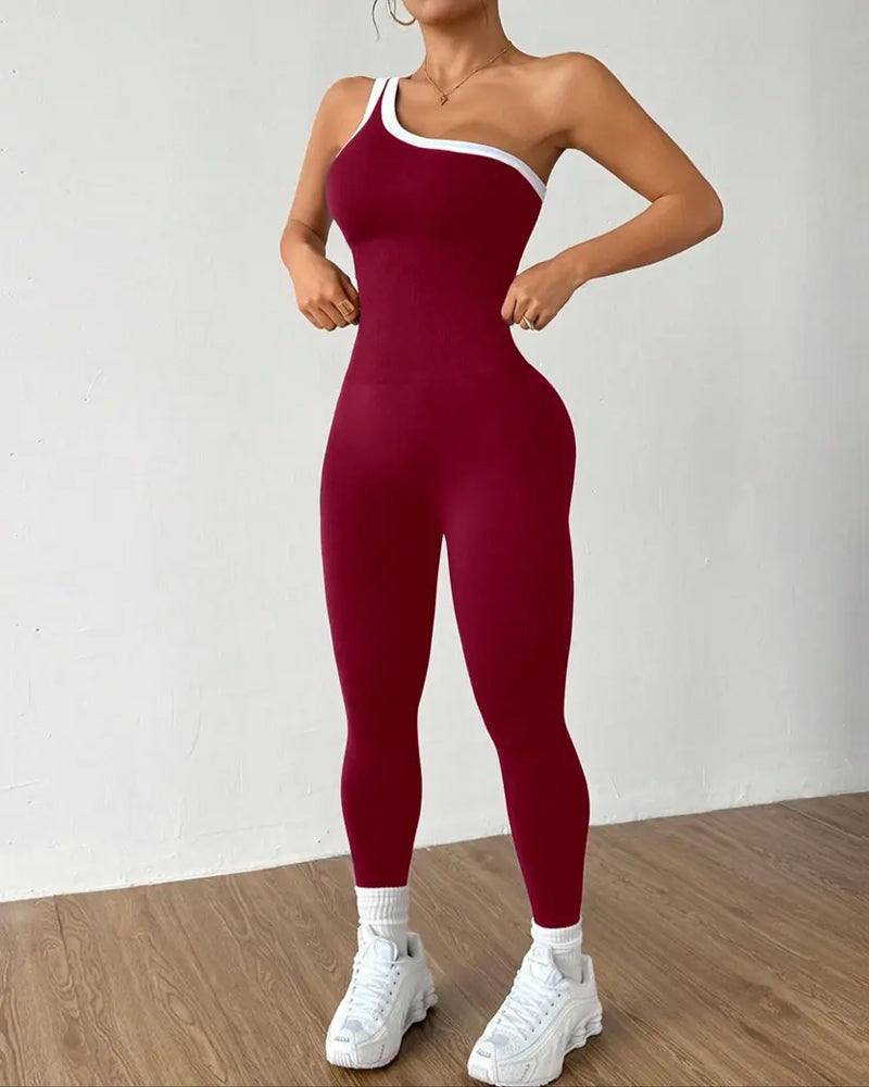 Women's One-Shoulder Knitted Sleeveless Slimming and Buttock-Lifting Sports Yoga Jumpsuit