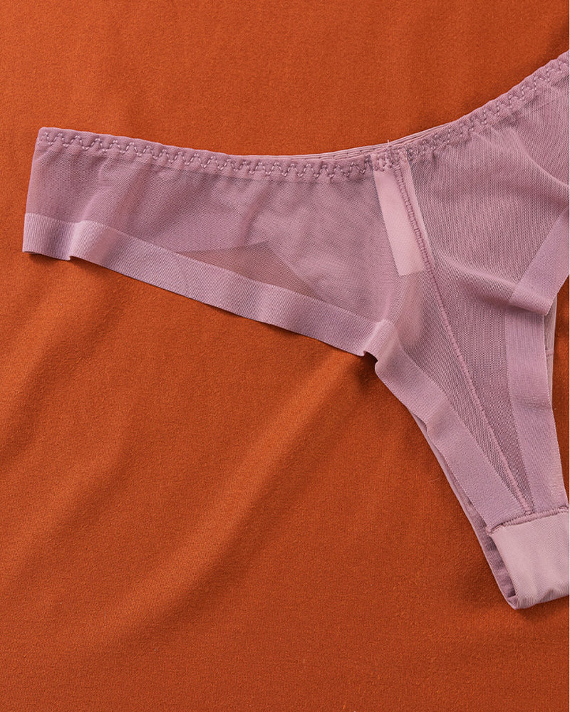 Ice Silk Nude Seamless See-Through Mesh Thong