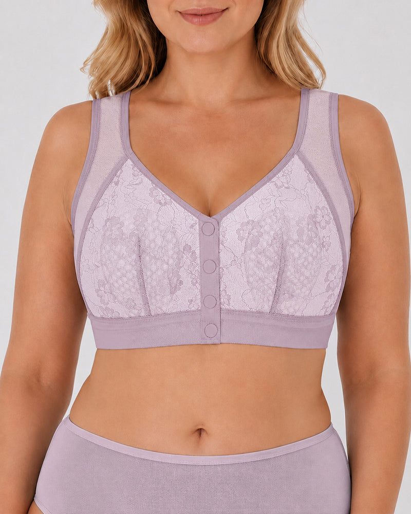Plus Size Front Closure Seamless Lace Mesh Breathable Vest Bra