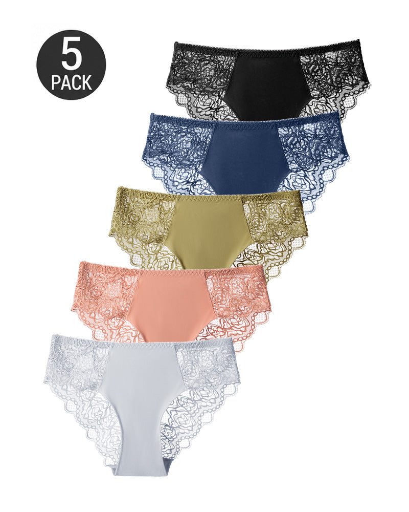 5-Pack See-through Floral Lace Seamless Panties