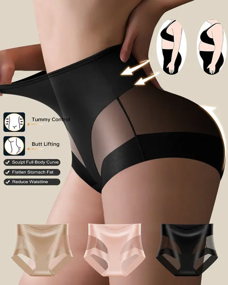 Stretchy Mesh Patchwork Tummy Control Butt Lifting Panties