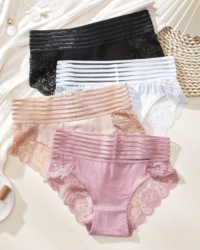 Women's High Waist Tummy Control Seamless Flower Lace Breathable Panties