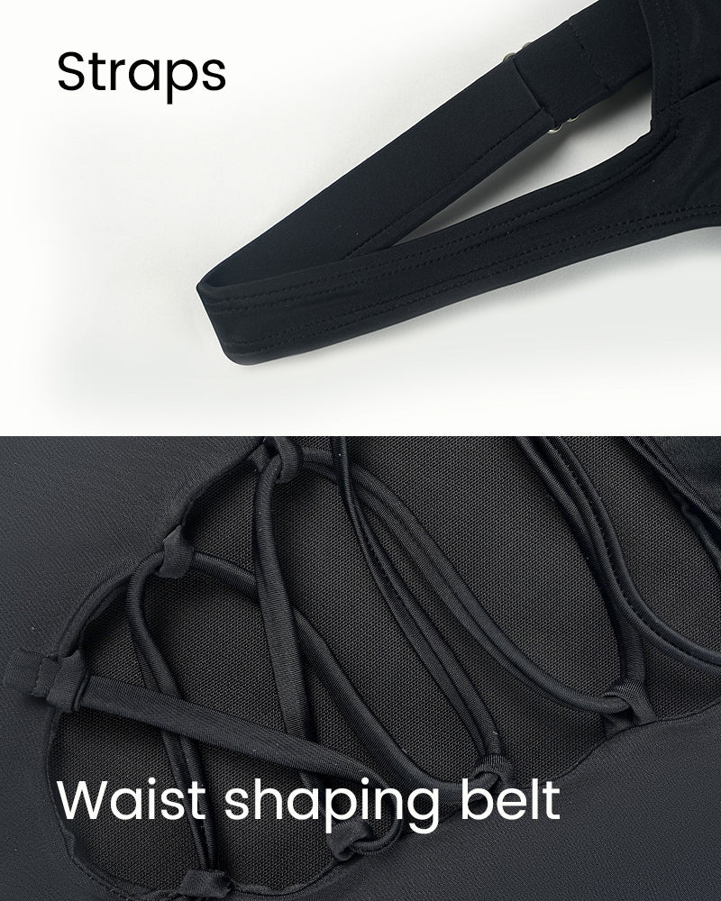 Square Neck Lace-Up Back Sculpting Swimsuit