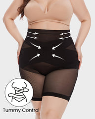 High Waist Criss-Cross Mesh Shaping Mid-Thigh Shorts