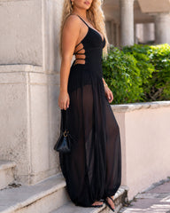 Halter Neck Backless Knitted See-through Mesh Jumpsuit