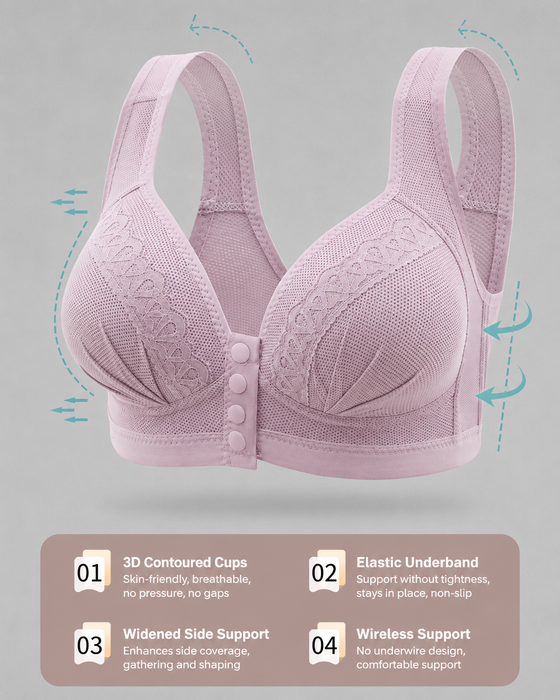 Three-Pack Front-Close Jacquard Full Cup Wire-Free Seamless Bra