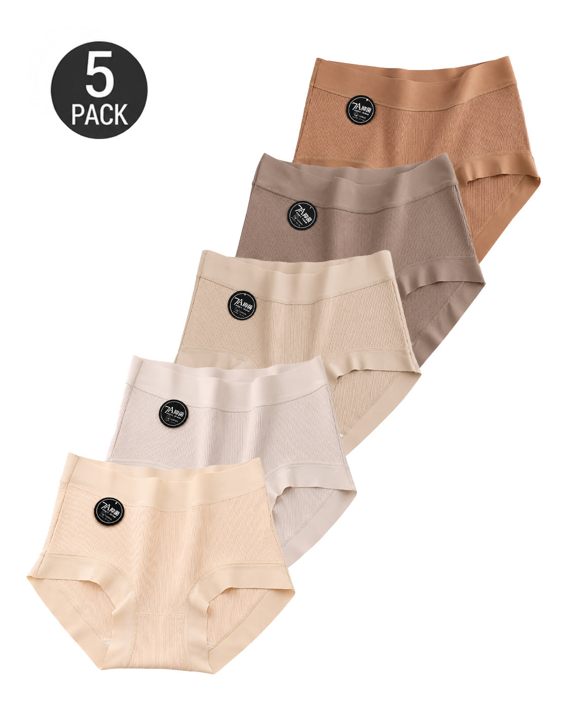 5-Pack High Waist Ribbed Pure Cotton High Elastic Briefs