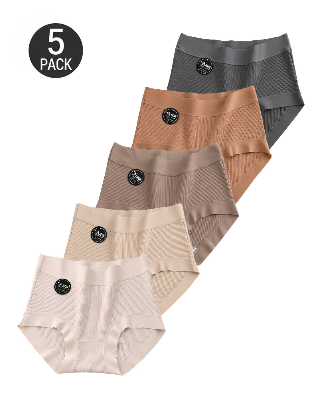 5-Pack High Waist Ribbed Pure Cotton High Elastic Briefs