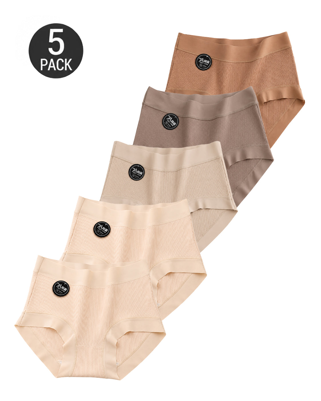 5-Pack High Waist Ribbed Pure Cotton High Elastic Briefs