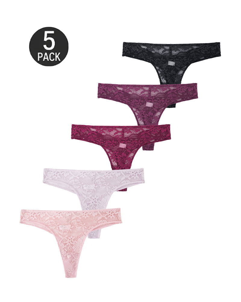 5-Pack Lace Openwork Seamless Thongs
