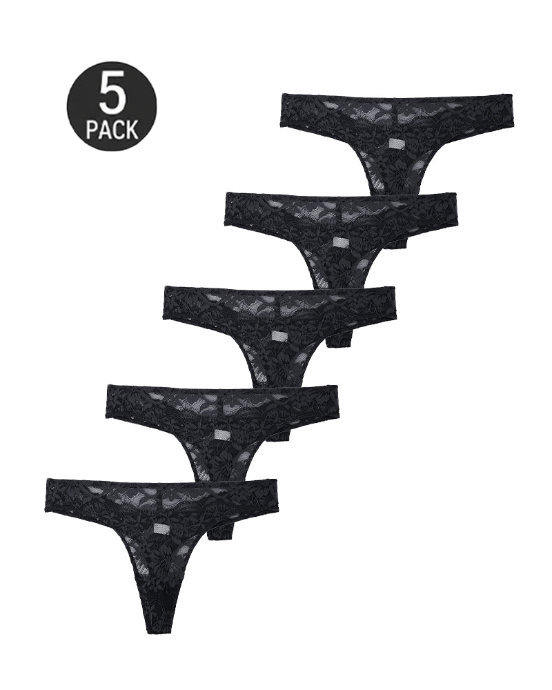 5-Pack Lace Openwork Seamless Thongs